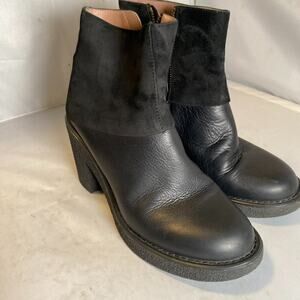 JILL SANDER NAVY black leather and suede zip-up ankle boots chunky sole